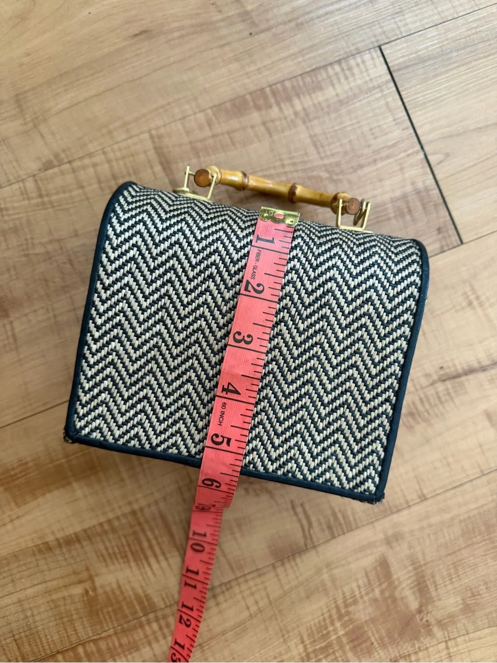 Woven Chevron Top-Handle Bag with Bamboo 90’s Vintage Brand New